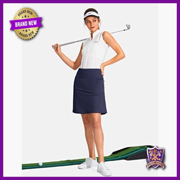 Women's High Waist Athletic Skort with Zipper Pockets Knee Length - Picture 6 of 6